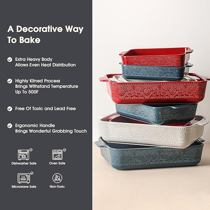 Ceramic Baking Dish Set of 3, Casserole Dishes