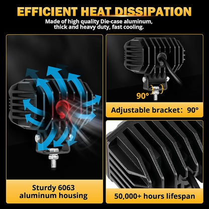Auxbeam 4In LED Offroad Light for Truck, 60W LED Driving Pod Lights Super Flood Beam 2Pcs Led Pods A-Pillars Bumper Offroad Lights Automotive Light Bar IP68 Waterproof for Jeep Motorcycle SUV Trucks
