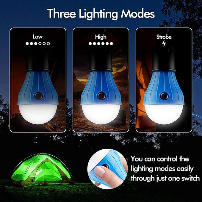 Tent Lamp Portable LED Tent Lights Blue 4 Packs Hook Hurricane Emergency Lights LED Camping Lights Bulb Camping Tent Lanterns Camping Equipment for Camping Hiking Backpacking Fishing Outage