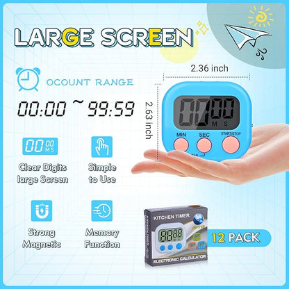 Mwellewm Digital Kitchen Timer 12 Packs Magnetic Classroom Stopwatch Timer 6