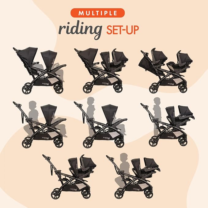 Baby Trend Double Stroller with 2 EZ-Lift Plus Infant Car Seats, Sit N' Stand, Stormy - Portable and Lightweight Stroller Duo and Car Seat Travel System Tandem