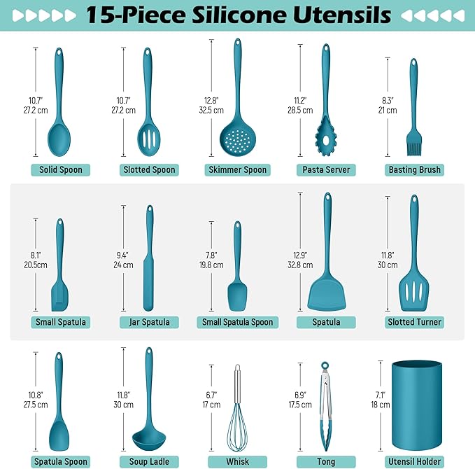 Homikit Silicone Cooking Utensils Set, 15-Piece Nonstick and Heat Resistant