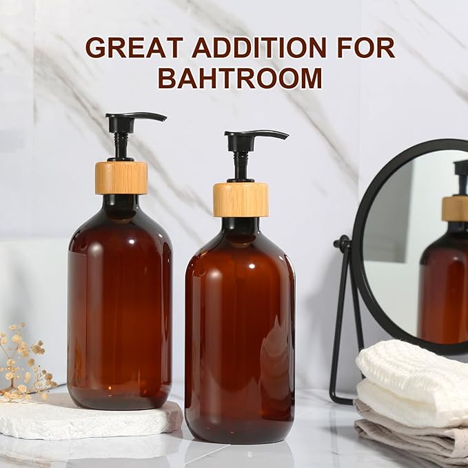 KASUNTING Amber Soap Dispenser Plastic, 17 Fl Oz Hand and Dish Dispenser Set