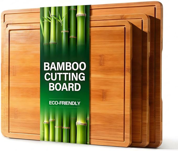 Zarler Bamboo Cutting Boards for Kitchen, 3 Piece Durable Wood Cutting Board