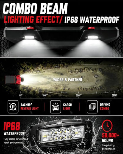 7 Inch Flush Mount LED Pods Flush Mount Led Light Bar Off Road Lights | 2PCS 60W Spot Flood Combo Beam Bumper Grill Mount LED Reverse Lights Fog Lights Backup Lights Driving Light for 4x4 Truck SUV