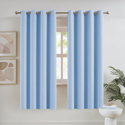 DUALIFE Cerulean Blue Blackout Curtain Panels Grommet Curtains