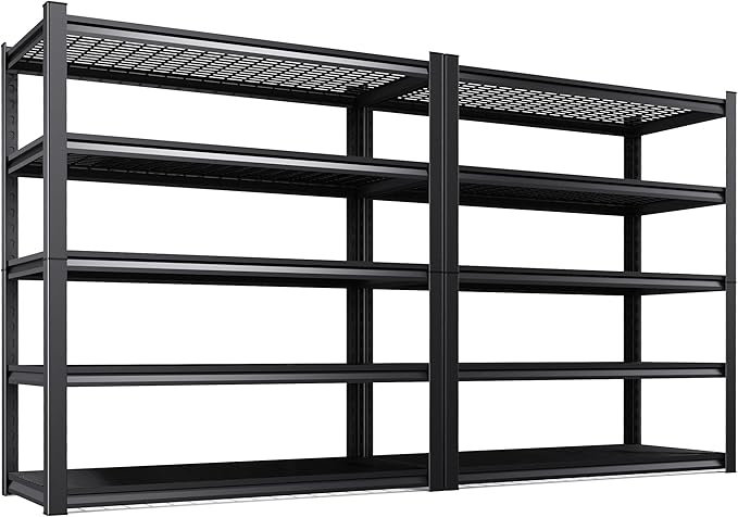 Set of 2 Garage Shelving-3000 lbs 5 Tier Storage Shelves, Adjustable Heavy Duty