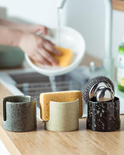 Zoeeker Sponge Holder for Kitchen, Ceramic Sink Caddy Scrub Sponge Rack Dish
