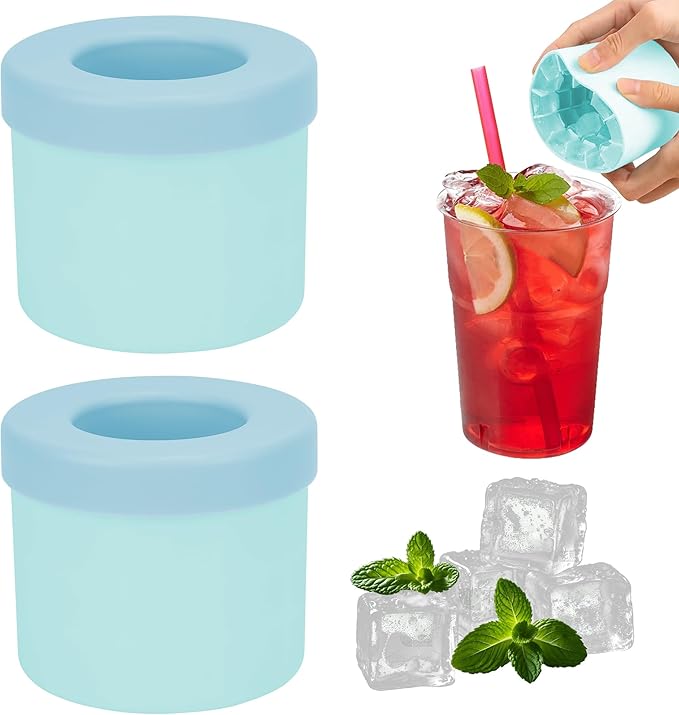 2 Pack Cylinder Silicone Ice Cube Molds, Easy-Release Ice Cube Trays