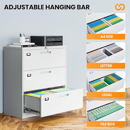 3 Drawer File Cabinets for Home Office, Metal Filing Cabinet