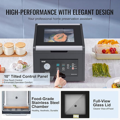 VEVOR Chamber Vacuum Sealer, 380W Vacuum Pump Power, Sealing Bag Packing Machine for Wet Foods, Meat, Compact Design with 11.5 in Sealing Length, Ideal Commercial Sealer for Professional and Home Use
