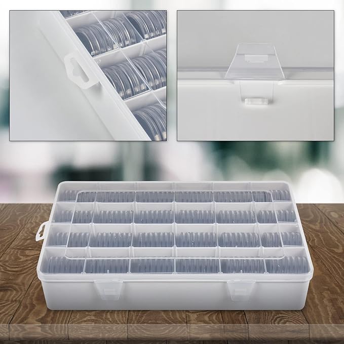 168 Pcs 46mm Coin Capsules Case with Foam Gasket and Plastic Storage Organizer, Coin Holder for Collectors, 8 Sizes (16 20 25 27 30 35 40 46mm). Coin box for Coin Collection Supplies Only-Black Gasket