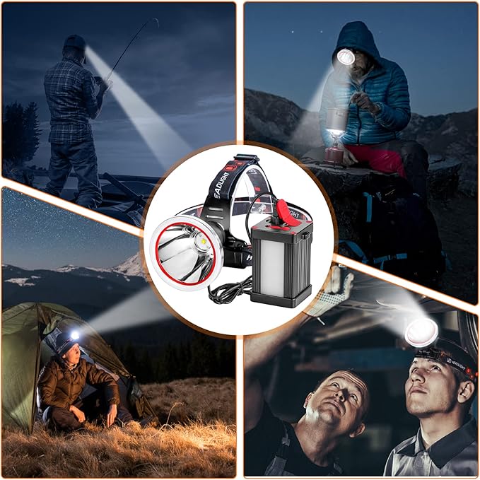 Kitness Powerful Separation LED Headlamp Portable Rechargeable Multifunction Headlight with External Side Light for Camping Hunting Fishing Outdoor (White Light)