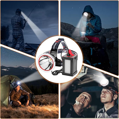 Kitness Powerful Separation LED Headlamp Portable Rechargeable Multifunction Headlight with External Side Light for Camping Hunting Fishing Outdoor (White Light)