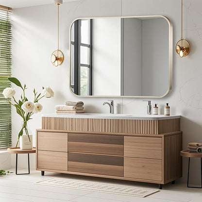 40x30 Inch Brushed Nickel Bathroom Mirror, Framed Rectangle Mirror