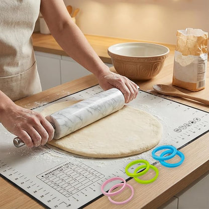 White Marble Rolling Pin with Stainless Steel Handles Baking Set