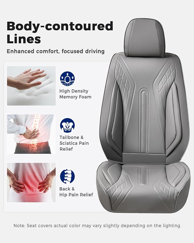 Huidasource Car Seat Covers Full Set, Universal Fit for Most Cars SUV Trucks, Full Coverage Nappa Leather Seat Cover, Airbag, Cupholder Compatible, Velcro Adjustable, Seat Function Retain, Gray