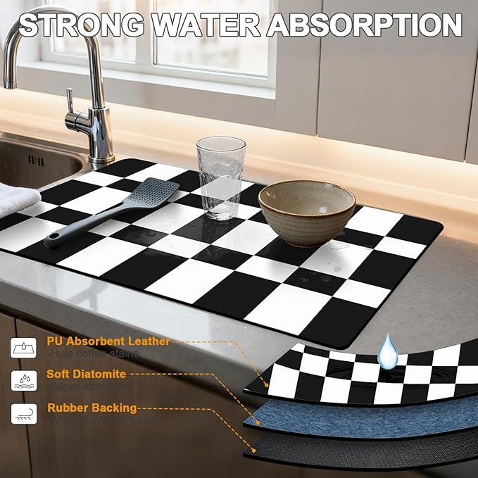 Dish Drying Mats for Kitchen Counter, Waterproof Coffee Mat for Countertop