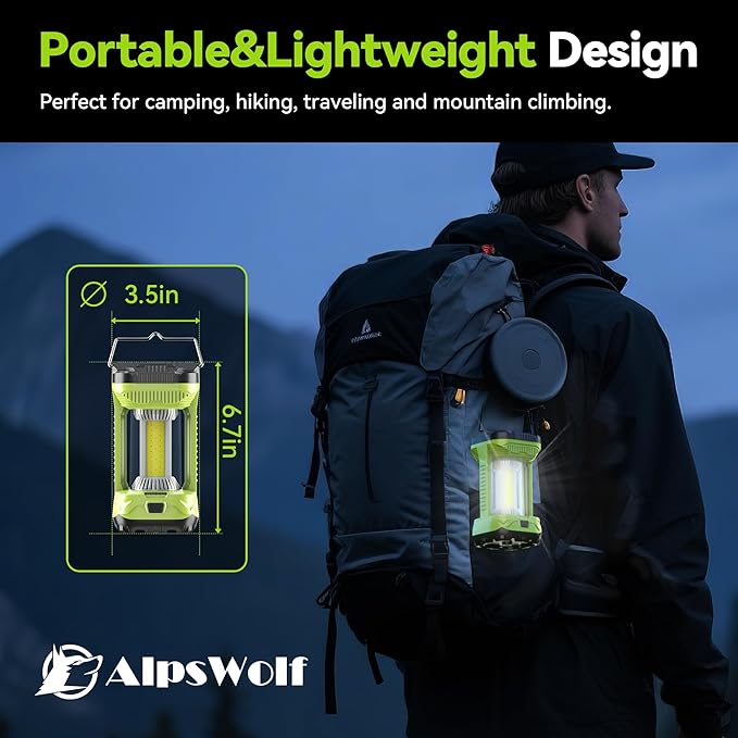AlpsWolf Camping Lantern Rechargeable, 1000LM 4 Light Modes Camping Light 4000mAh Rechargeable Lantern for Power Outages Portable Camping Lamp Camping Essentials for Emergency, Green, 2 Packs