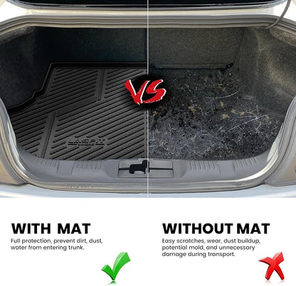 LASFIT Cargo Mat for Ford Mustang 2015-2023 (with or Without Subwoofer) Trunk Liner, Custom Fit All Weather Protector TPE One-Piece Design Easy Installation Trunk Mat, 1pc Black