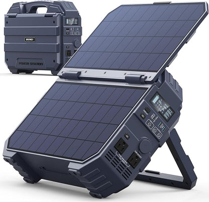 BROWEY 1600W (3200W Peak) Portable Power Station, 1024Wh LiFePO4 Battery with Built-in Solar Panel, 100W USB-C PD, Solar Generator for Camping, RV, Home Backup, Emergency (Dark Blue)