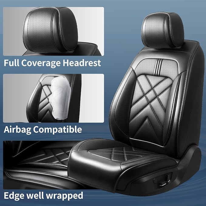 Ranger Car Seat Covers Custom Fit for Ford Ranger 2019-2025 2026, Full Coverage Leather Waterproof Breathable Seat Covers, Automotive Seat Protectors, Airbag Compatible(2 Front Seats, Black)