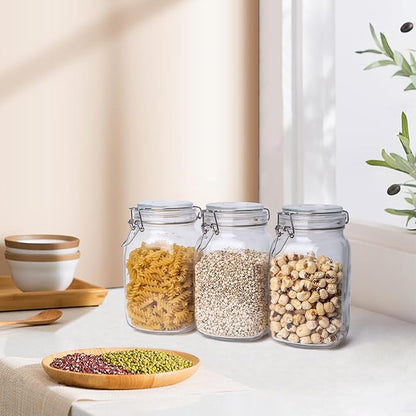 Glass Jars with Airtight Lid, Large Glass Food Storage Jars, 3 Pack Wide Mouth Airtight Glass Jars ffor Flour, Cereal, Coffee, Pasta and Canning(50OZ)
