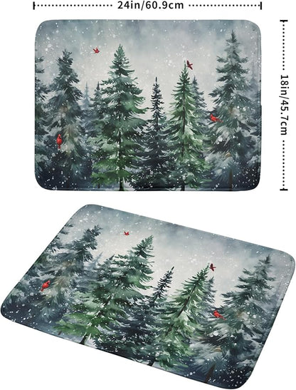 Winter Dish Drying Mat for Kitchen Counter Winter Pine Tree Dish Drying Mat
