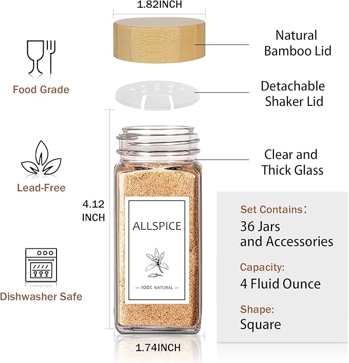 Aliggbent Spice Jars with Lable, Spice Containers Bottles, Glass Seasoning Jars
