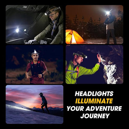 1,000,000 Lumens Rechargeable Headlamp, 5 Modes & IP68 Waterproof Head Lamp, Headlamps for Adults Rechargeable, 90°Adjustable Head Lights for Outdoor Camping, Hunting, Running