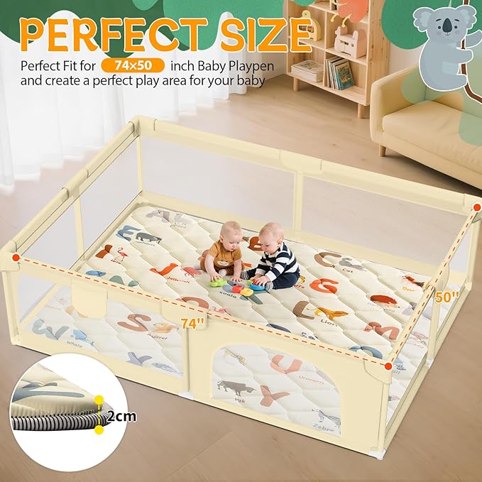 Baby Play Mats for Floor - 74”x50” Playmat for Baby and Toddlers Infants - Foam Play Mat - Infant Mats for Floor Play Thick - Tummy Time Floor Mat