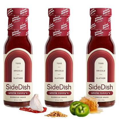 SideDish & Primal Gourmet Uncle Ronny's BBQ Sauce - Pack of 3 – Refined Sugar Free, Seed Oil Free BBQ Sauce with All-Natural Ingredients – Gluten & Dairy Free Paleo-Friendly Barbecue Condiment
