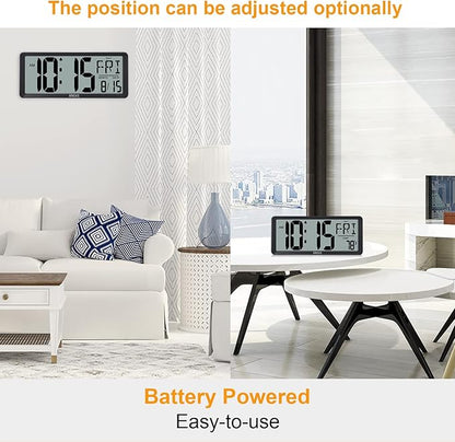 XREXS Large Digital Wall Clock, Battery Operated Alarm Clocks