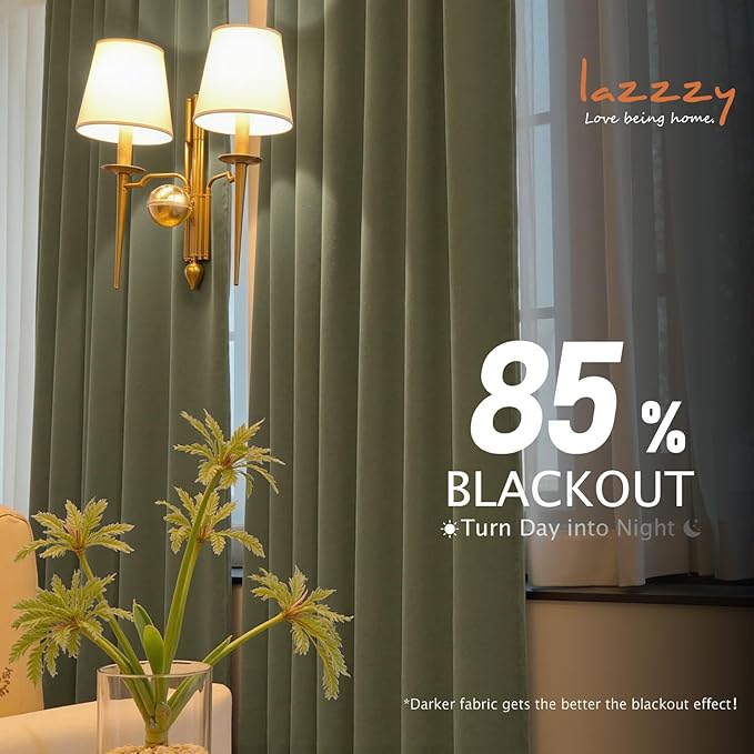 Lazzzy Velvet Blackout Curtains Thermal Insulated Room Window Drapes Super Soft