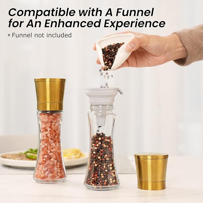 VEVOK CHEF Gold Salt and Pepper Grinder Mill Set Stainless Steel Pepper Shaker