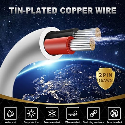 16 Gauge 2 Conductor Electrical Wire, 100FT White Stranded Low Voltage 16/2 PVC