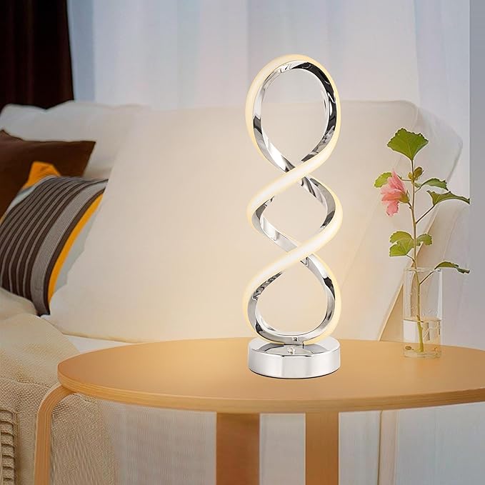 Modern Spiral RGB Table Lamp, Touch Dimmable Bedside Lamp, 7 Colors 10 Light