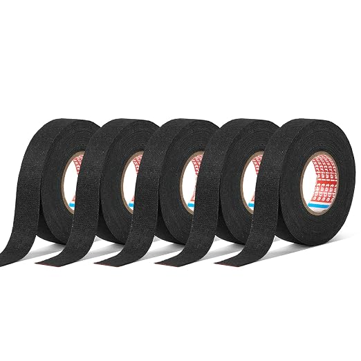 HSTECH 8 Rolls Wire Loom Harness Cloth Tape, Speaker Wiring Harness Cloth Tape, Black Adhesive Fabric Tape, for Automobile Electrical Wire harnessing Noise Dampening Heat Proof （15mm X 15m）