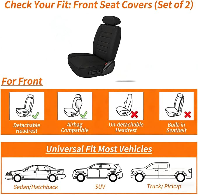 Front Car Seat Covers Set of 2,Universal Precision Fit 3D Contoured Automotive Nappa Leather Seat Covers for SUV Truck Sedan,Anti-Slip Seat Cover with Lumbar Support Style2 Black Red Line