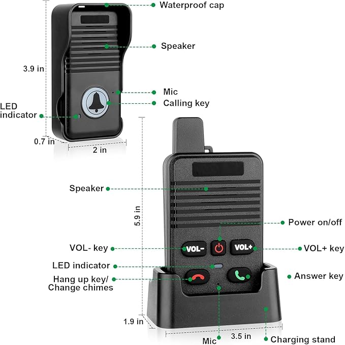 Wireless Door Bell, Full Duplex Long Range Wireless Doorbell, Waterproof 2 Way