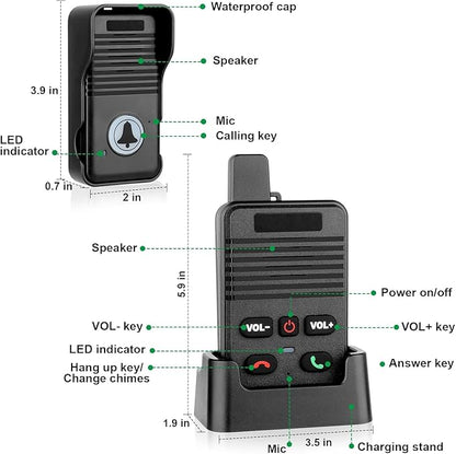 Wireless Door Bell, Full Duplex Long Range Wireless Doorbell, Waterproof 2 Way