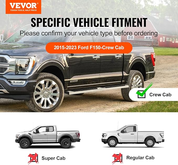 VEVOR Running Boards, 6" Step Bars Compatible with 2009-2018 Dodge Ram 1500/2010-2023 Ram 2500/3500 (Includes 2019-2023 Classic) Crew Cab, 201 Stainless Steel Side Steps Nerf Bars, 500LBS, 2 PCS