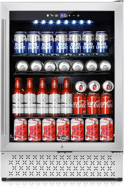 Tylza 24 Inch Beverage Refrigerator, 190 Can Capacity, Glass Door, Advanced