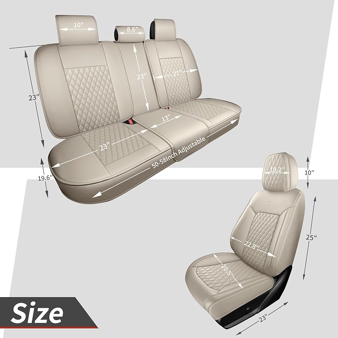 Beige Leather Car Seat Covers Full Set,High-Density Contoured Nappa Leather Universal Precision Fit Automotive Seat Covers,Waterproof Car Seat Protector,forros para asientos de carro,Style1 Beige