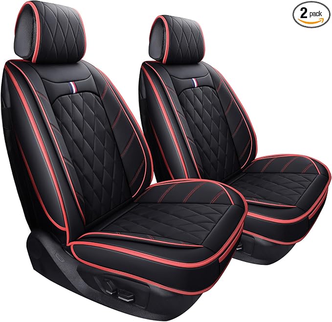 Aierxuan 2 Front Drive Car Seat Covers Waterproof Leather Non-Slip Universal for Honda Civic Ford Escape Edge Fusion Kia Sorento Soul Optima Cadenza Jetta Passat Jeep (2 PCS Front, Black-Red)