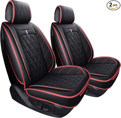 Aierxuan 2 Front Drive Car Seat Covers Waterproof Leather Non-Slip Universal for Honda Civic Ford Escape Edge Fusion Kia Sorento Soul Optima Cadenza Jetta Passat Jeep (2 PCS Front, Black-Red)