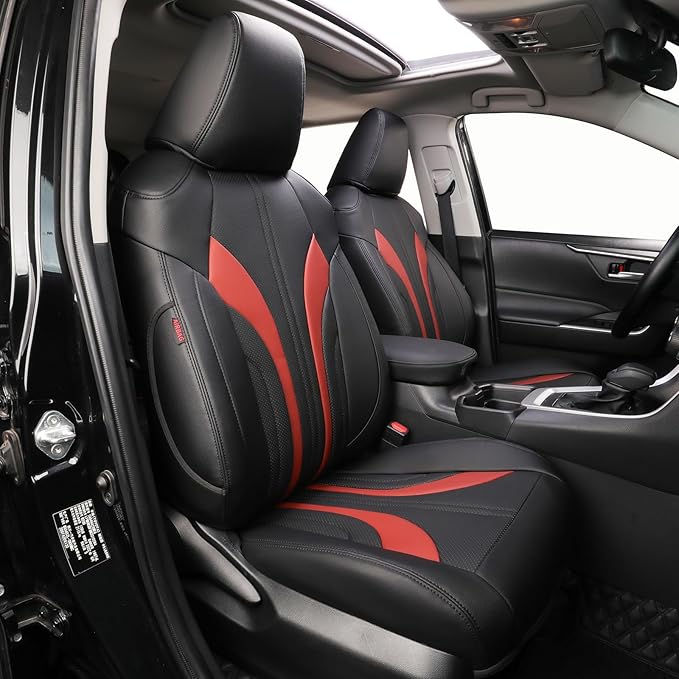 EKR Corolla Seat Covers Custom Fit for oyota Corolla 2023 2024 2025 2026 Hybird LE, Leather Car Seat Cover Full Set-Faux Leather(Black +Burgundy)