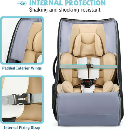 RAINSMORE Car Seat Travel Bag for Airplane Padded Car Seat Backpack Heavy-duty Car Seat Cover for Air Travel Gate Check Carseat Carrier Bags for Airport Fits Infant Carriers & Boosters