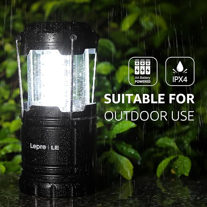 Lepro LED Camping Lanterns Battery Powered, Collapsible, IPX4 Water Resistant, Outdoor Portable Lights for Emergency, Hurricane, Storms and Outages