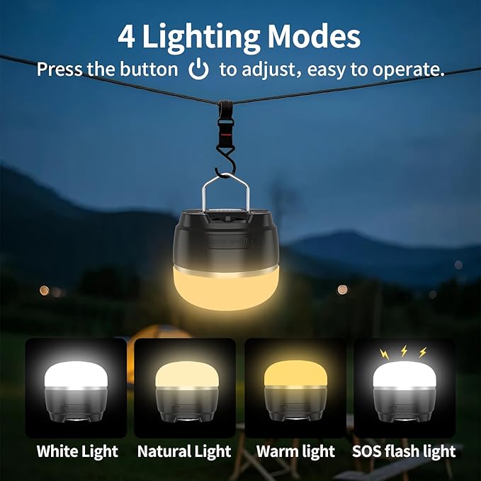 LED Camping Lantern Rechargeable, 1000LM Tent Light with 3 Color Lighting Modes, 8000mAh Power Bank, Waterproof, Mini Flashlight with Magnetic Base for Emergency, Power Outages, Hiking, Home